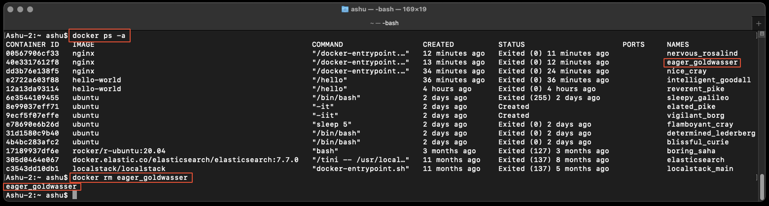 docker rm command running